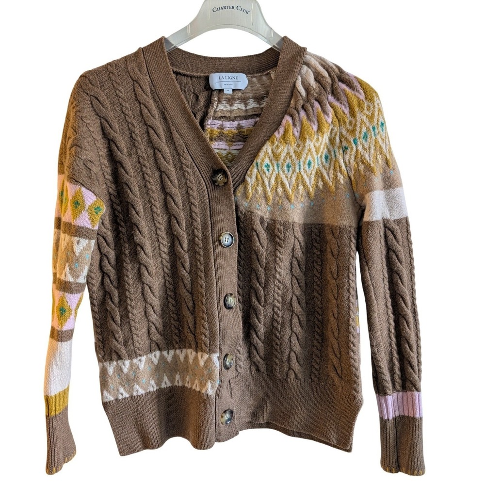 LA LIGNE NY Cable‎ Knit Merino Wool Button Front Cardigan Women's Medium